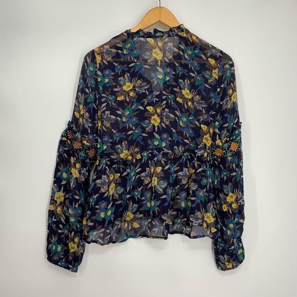 MEADOW RUE anthropologie sheer top long sleeve blue sz xs - Picture 6 of 9